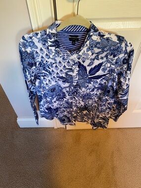 Talbots Navy & White Floral Paisley Button-Down Shirt